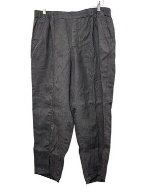 Nicole Miller Gray 100% Linen Pull-On Pants Pockets Women's XL Lagenlook Neutral